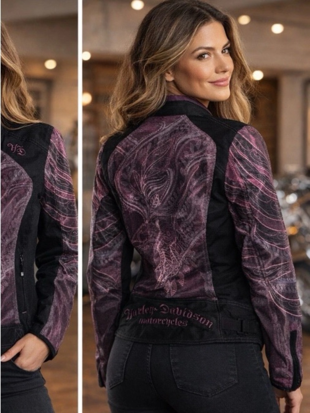Harley Davidson Jacket Womens Small Purple Floral Riding Gear Motorcycle Biker - Picture 12 of 13